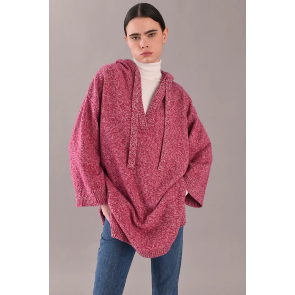 Chufy Yaco Poncho Rose Pink Wool Blend Knit Oversized Hoodie Sweater S/M